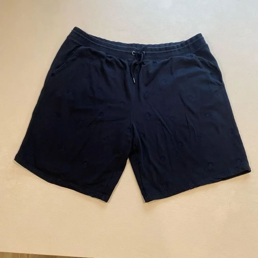 Psycho Bunny Menโs NavyโLounge Shorts Allover Logo Print Cotton Size 4XLT